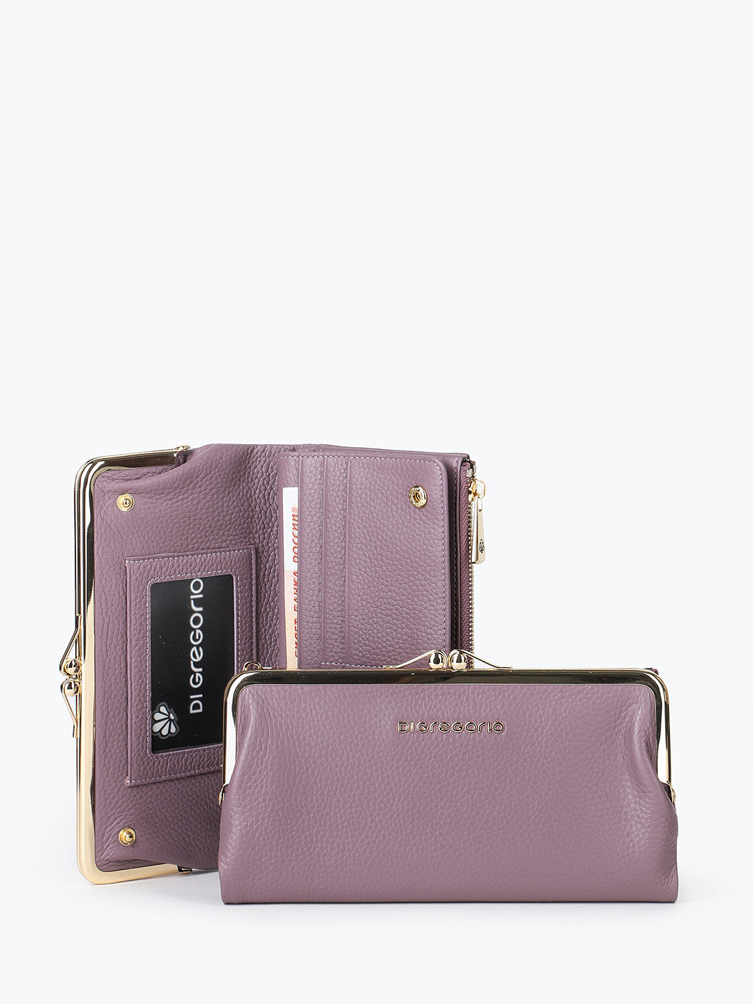 Фото Женский кошелек из натуральной мягкой кожи лилового оттенка с золотистой клипсой Кошельки
