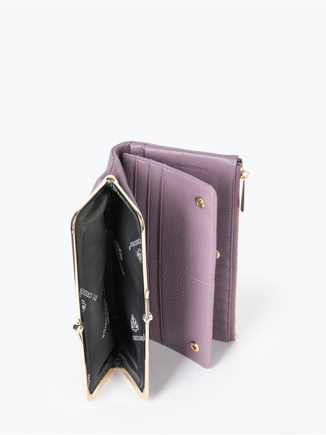 Фото Женский кошелек из натуральной мягкой кожи лилового оттенка с золотистой клипсой Кошельки