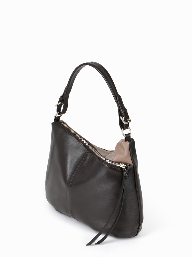 Классическая сумка-хобо из натуральной двуцветной кожи