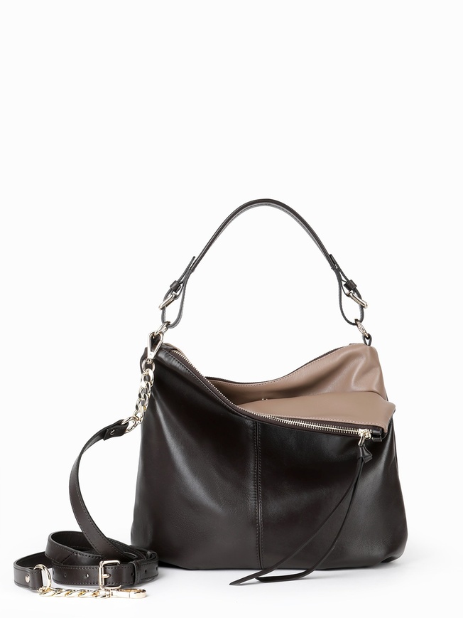 Классическая сумка-хобо из натуральной двуцветной кожи