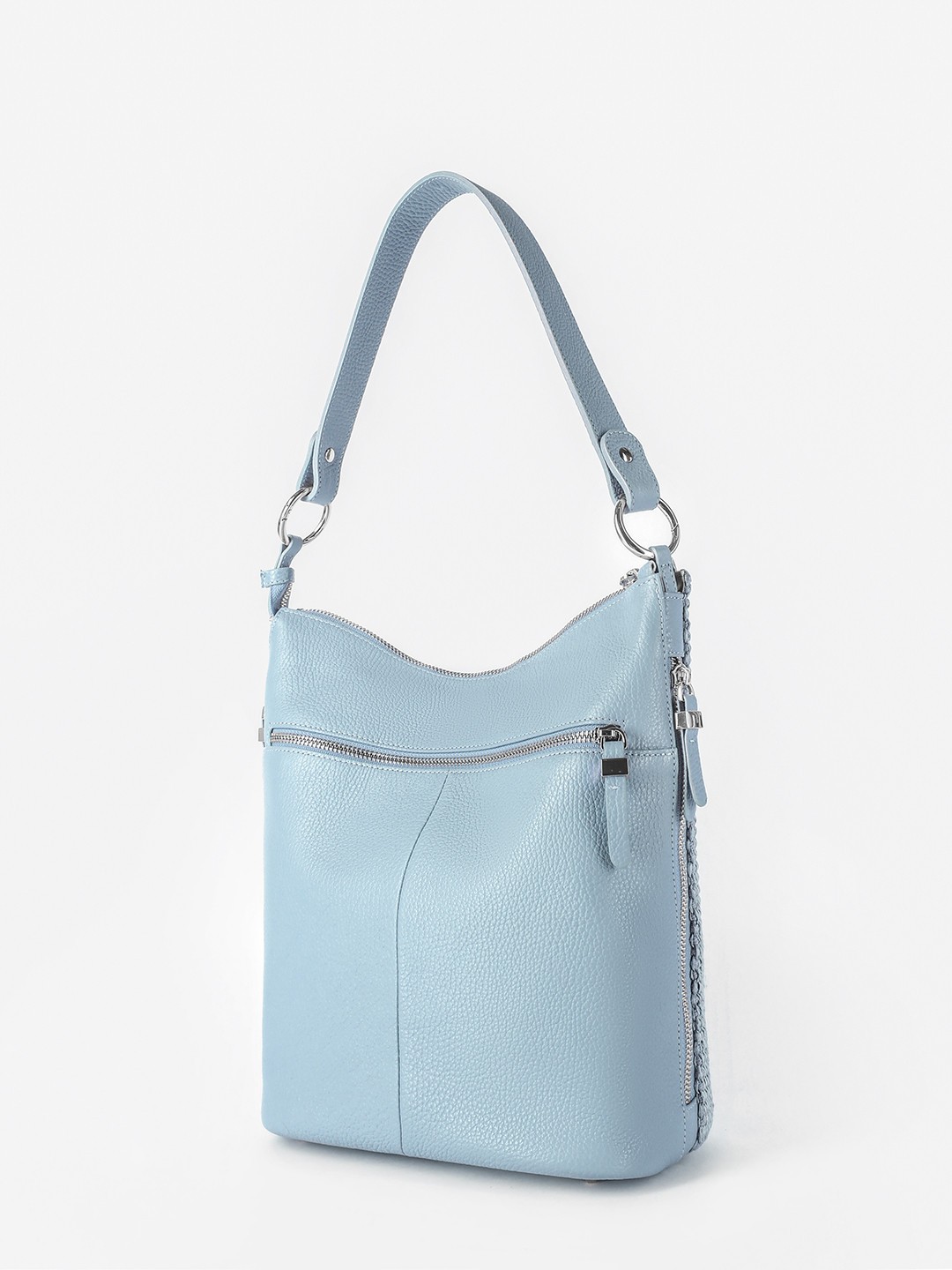 Изображение Женская сумка на плечо из кожи и плетеной рафии Kellen 1280 blu raffia Фото Женская сумка на плечо из кожи и плетеной рафии Классические сумки