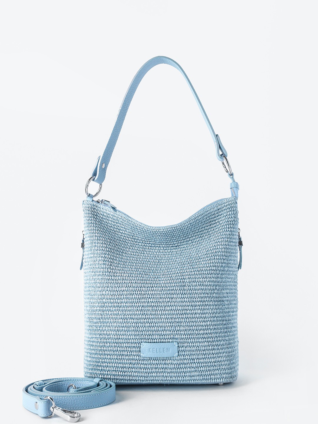 Изображение Женская сумка на плечо из кожи и плетеной рафии Kellen 1280 blu raffia Фото Женская сумка на плечо из кожи и плетеной рафии Классические сумки
