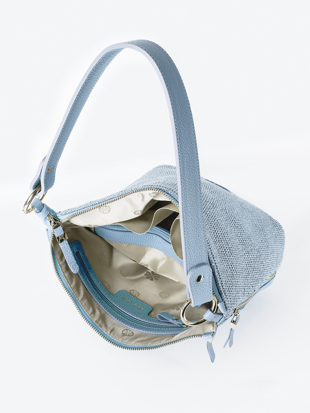 Изображение Женская сумка на плечо из кожи и плетеной рафии Kellen 1280 blu raffia Фото Женская сумка на плечо из кожи и плетеной рафии Классические сумки