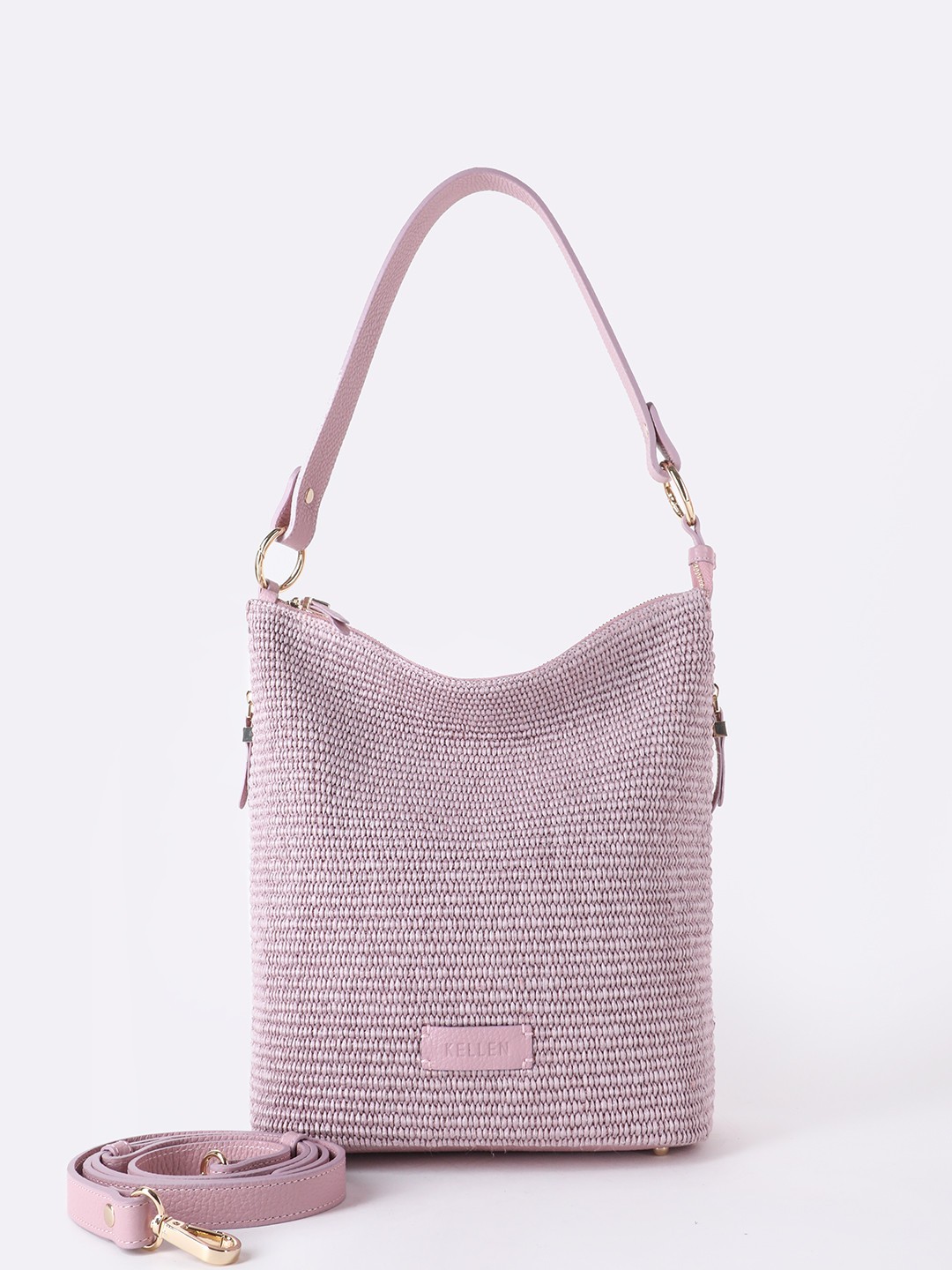 Изображение Женская сумка на плечо из кожи и плетеной рафии Kellen 1280 rosa raffia Фото Женская сумка на плечо из кожи и плетеной рафии Классические сумки