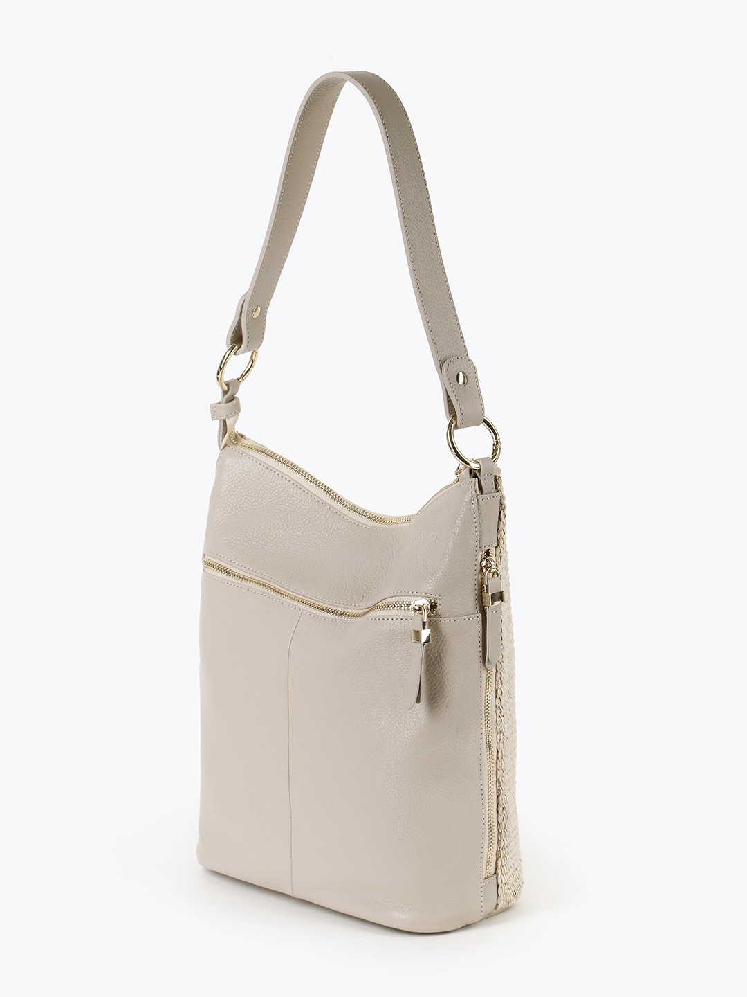 Изображение Женская сумка на плечо из кожи и плетеной рафии Kellen 1280 kid crema raffia beige Фото Женская сумка на плечо из кожи и плетеной рафии Классические сумки