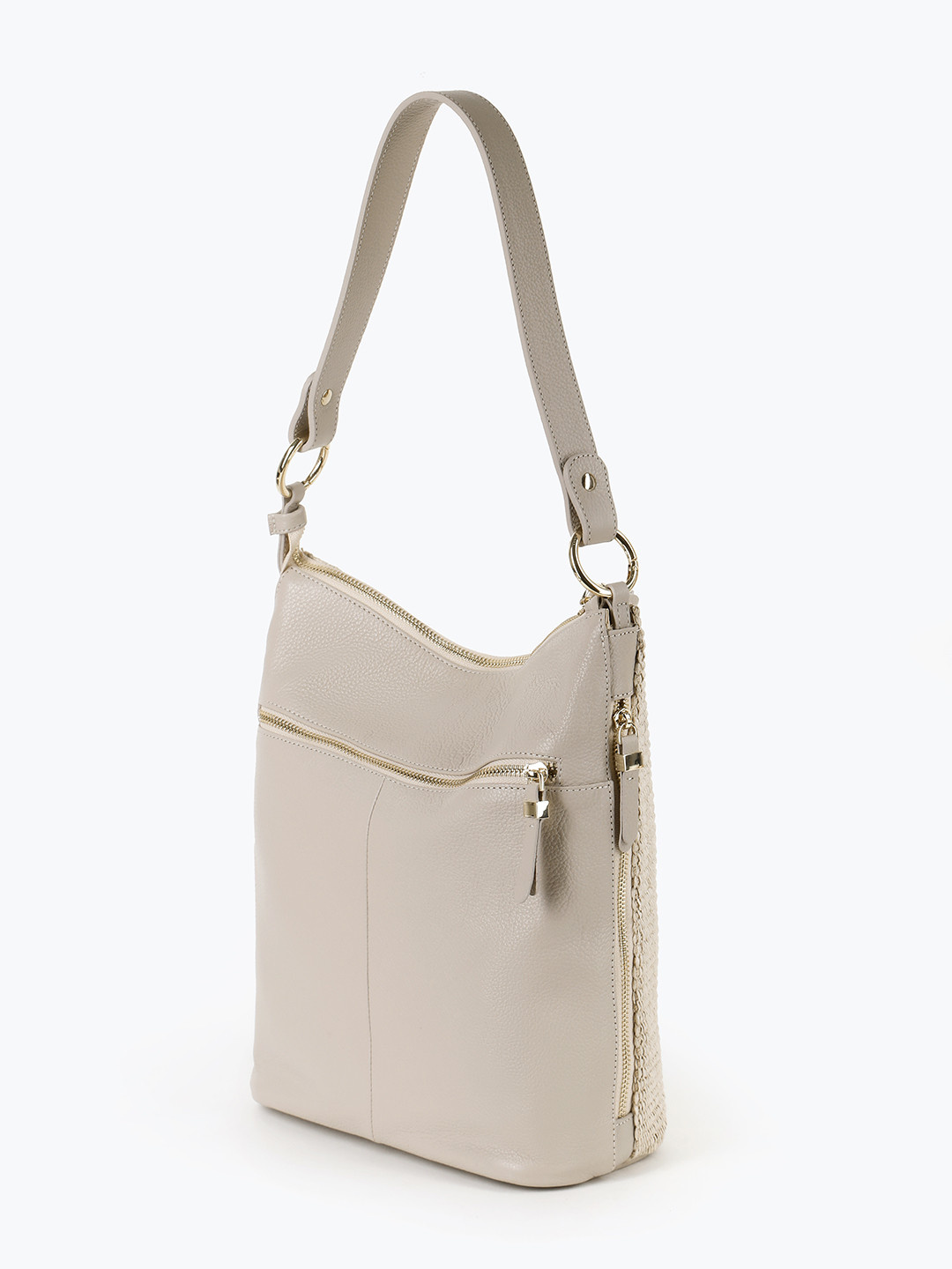 Изображение Женская сумка на плечо из кожи и плетеной рафии Kellen 1280 kid crema raffia beige Фото Женская сумка на плечо из кожи и плетеной рафии Классические сумки