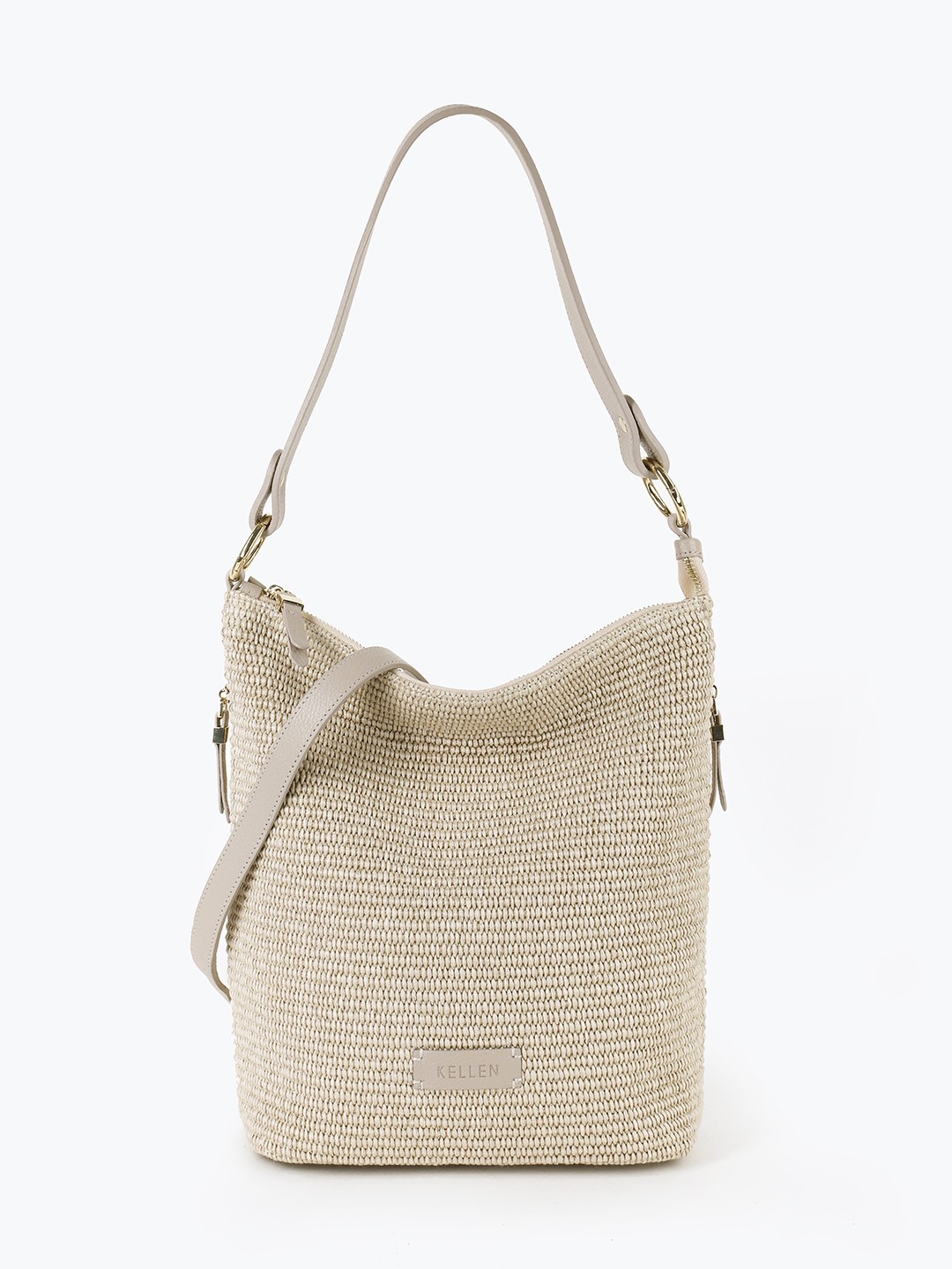 Изображение Женская сумка на плечо из кожи и плетеной рафии Kellen 1280 kid crema raffia beige Фото Женская сумка на плечо из кожи и плетеной рафии Классические сумки