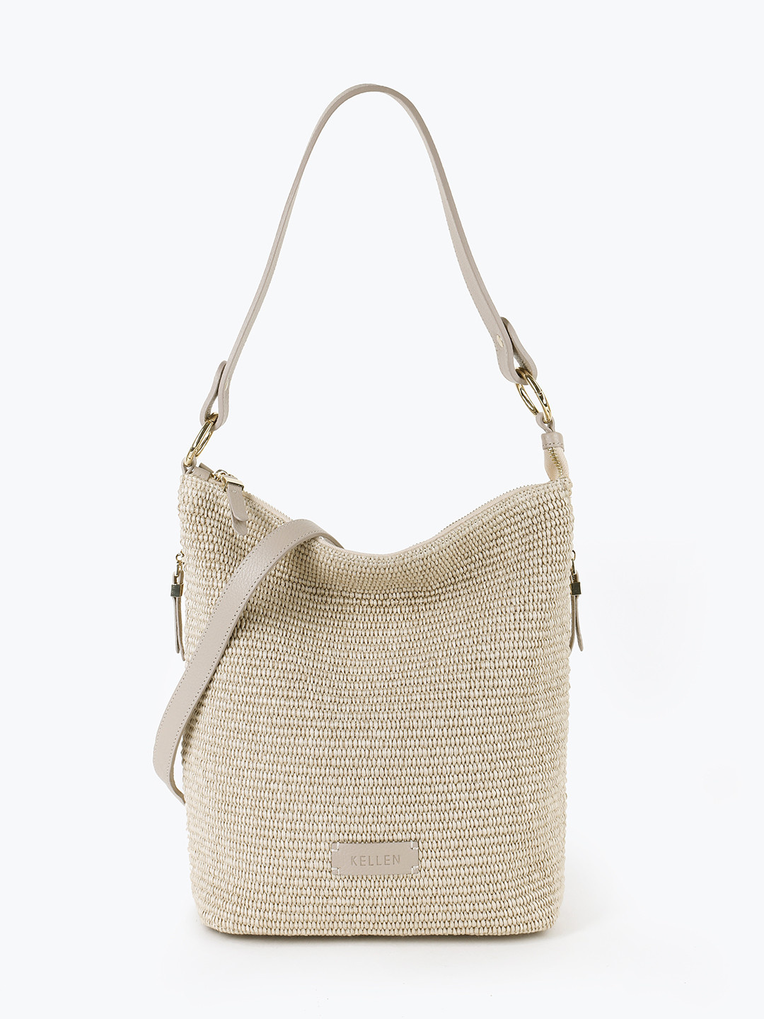 Изображение Женская сумка на плечо из кожи и плетеной рафии Kellen 1280 kid crema raffia beige Фото Женская сумка на плечо из кожи и плетеной рафии Классические сумки