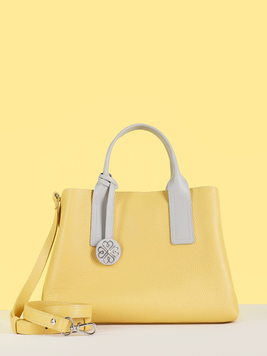 Изображение Женская сумка-тоут из мягкой кожи с тремя отделами Kellen 2910 giallo grigio Фото Женская сумка-тоут из мягкой кожи с тремя отделами Классические сумки