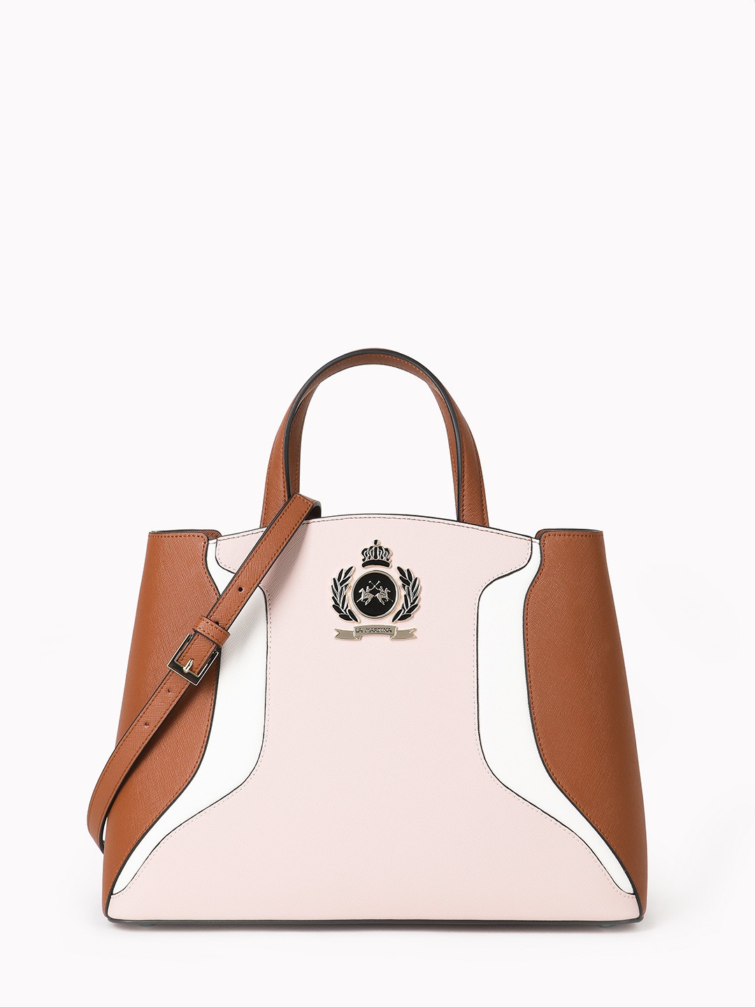 Изображение Женская сумка-тоут из кожи сафьяно в оттенке сиены La Martina 41W442 P0035 T4172 cognac white rose Фото Женская сумка-тоут из кожи сафьяно в оттенке сиены Классические сумки