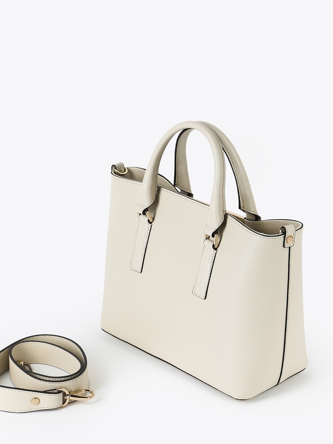 Женская сумка-тоут из натуральной кожи сафьяно кремового оттенка