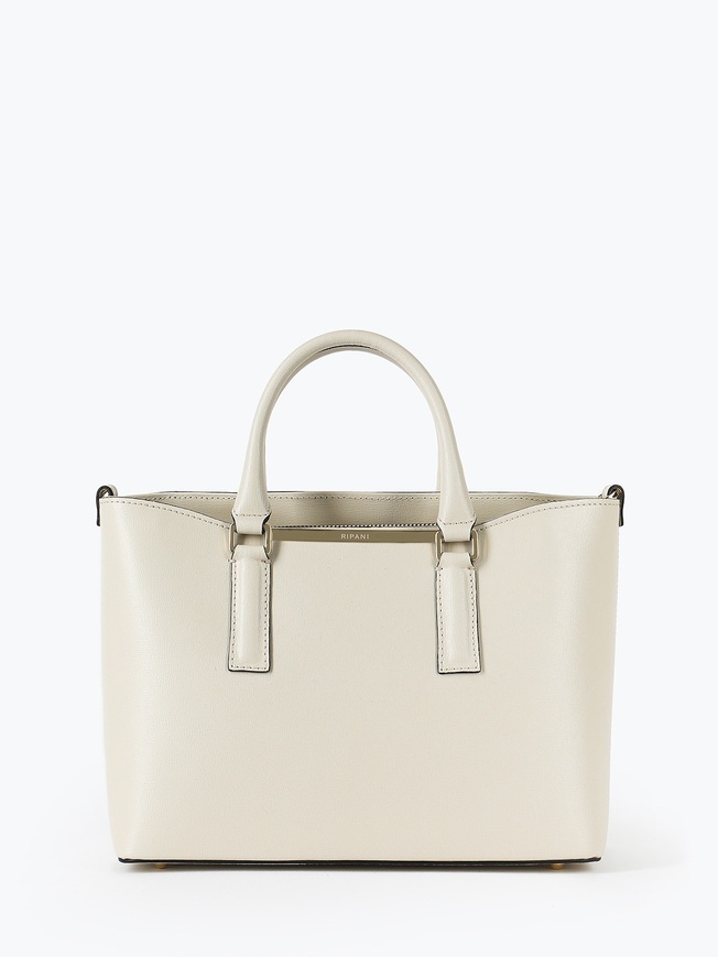 Женская сумка-тоут из натуральной кожи сафьяно кремового оттенка