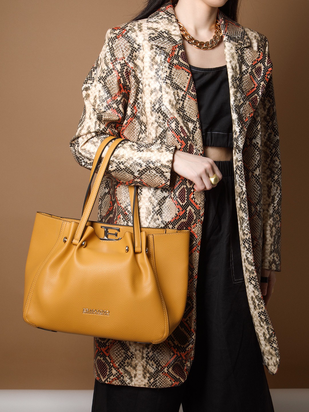 Изображение Сумка-тоут среднего размера без подкладки Ermanno Scervino 12400946 yellow Фото Сумка-тоут среднего размера без подкладки Классические сумки