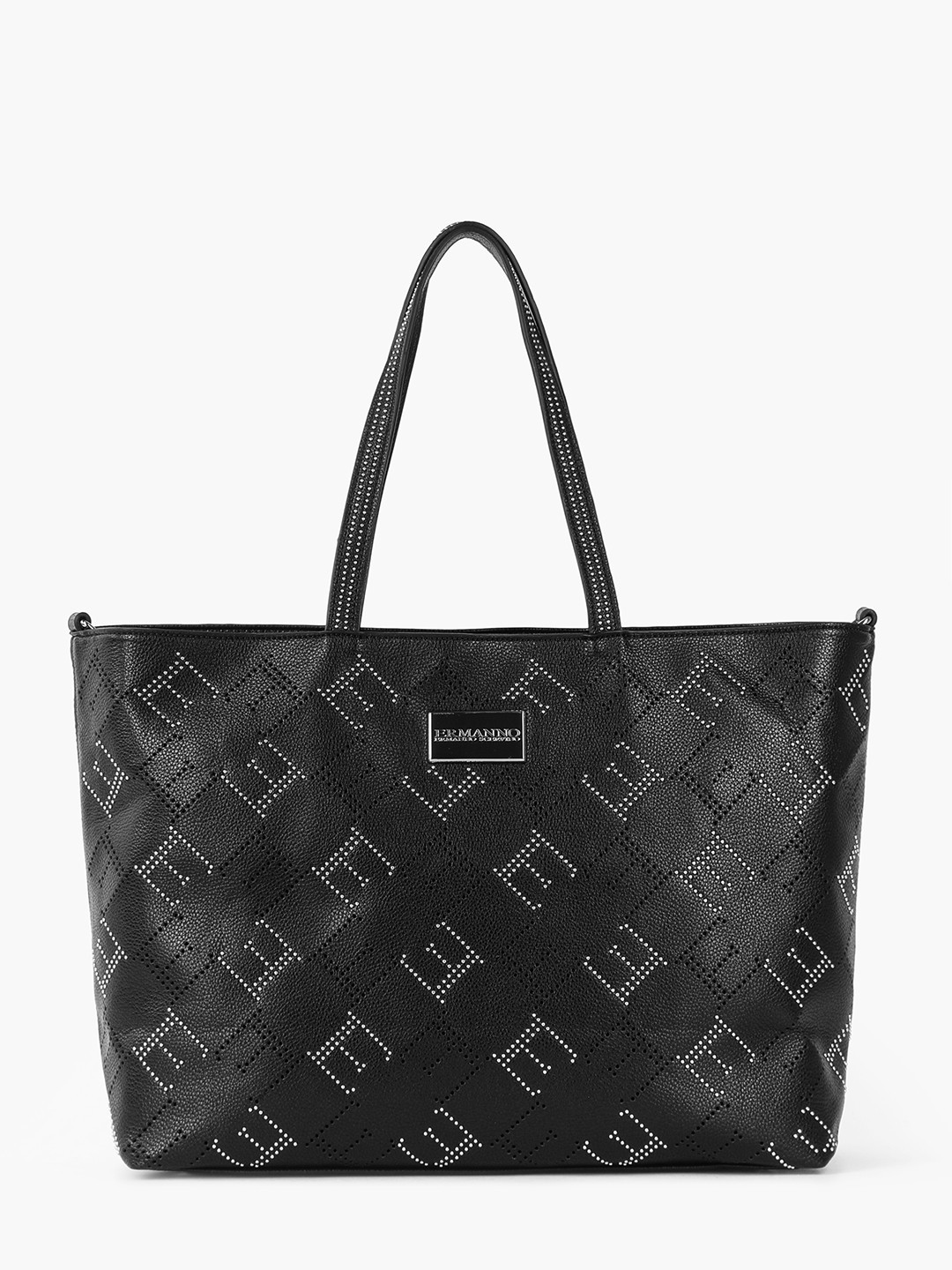 Изображение Сумка-тоут из мягкой эко-кожи черного цвета Ermanno Scervino 12400972 black Фото Сумка-тоут из мягкой эко-кожи черного цвета Классические сумки