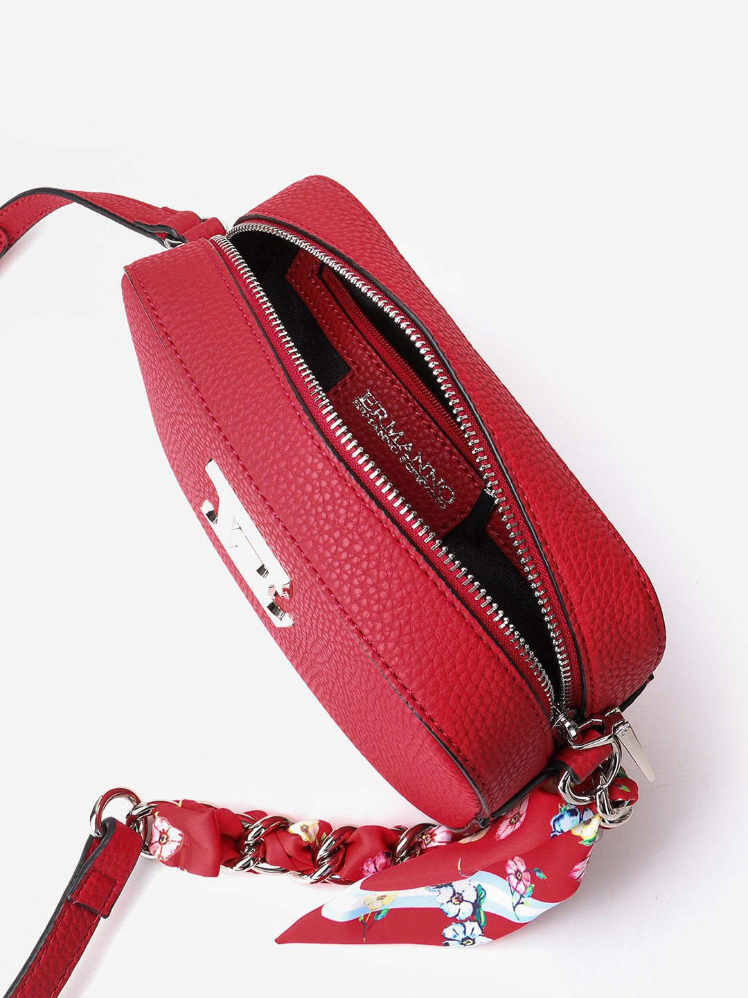 Изображение Сумочка кросс-боди из эко-кожи с платком-твилли Ermanno Scervino 12400989 red Фото Сумочка кросс-боди из эко-кожи с платком-твилли Сумки кросс-боди