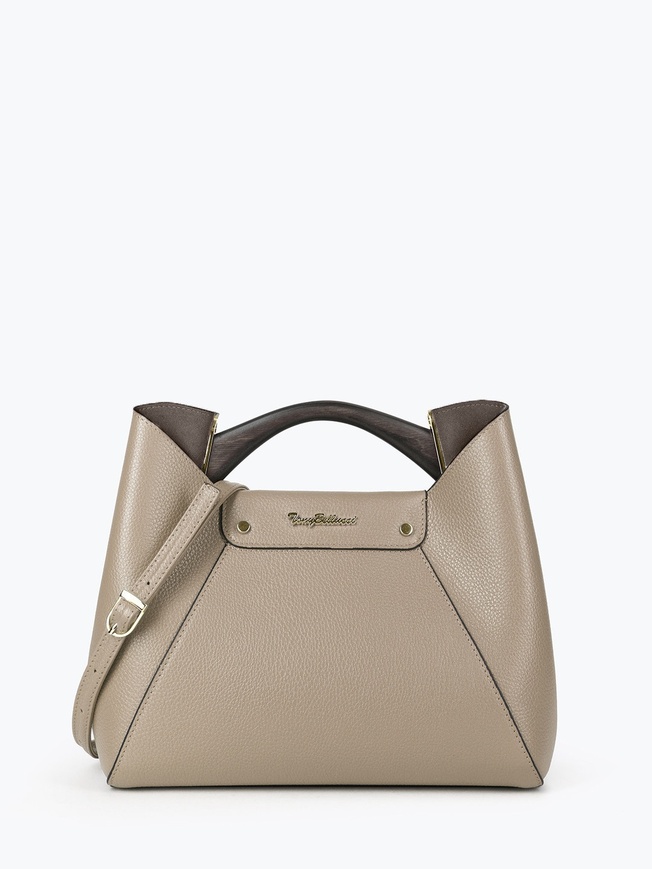 Женская кожаная сумка с деревянной ручкой